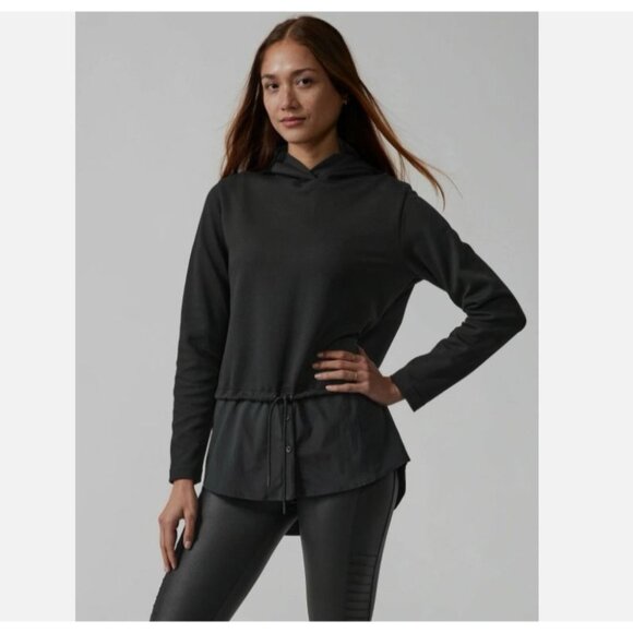 Athleta Gallery Hoodie Top Size Small Black Peplum Layered Look Sweatshirt - Picture 1 of 8